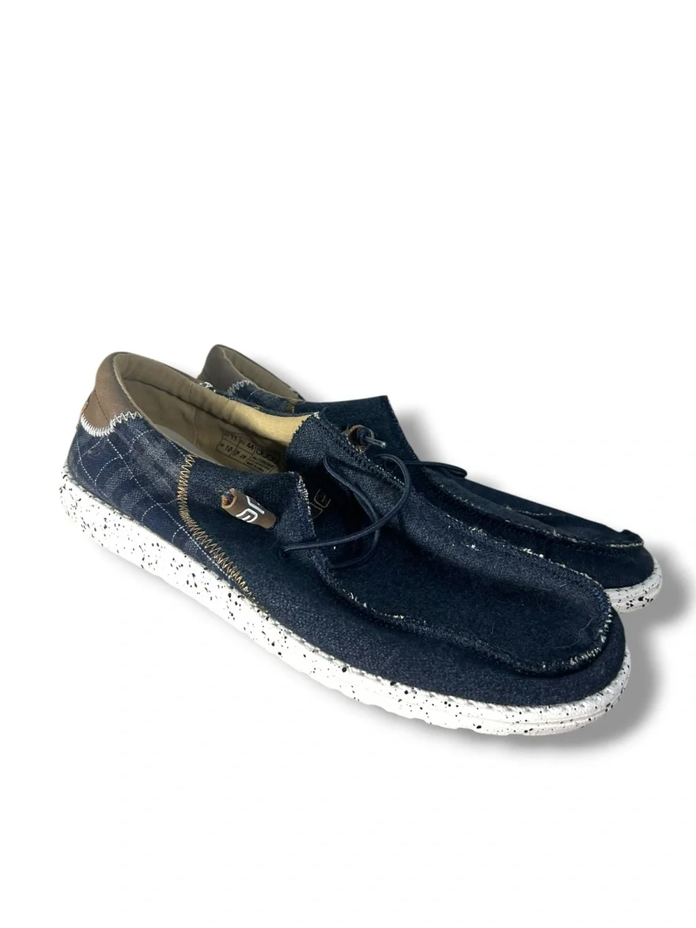 Men’s Hey Dude Wally Tartan Plaid Blue Slip On Shoes Size 11